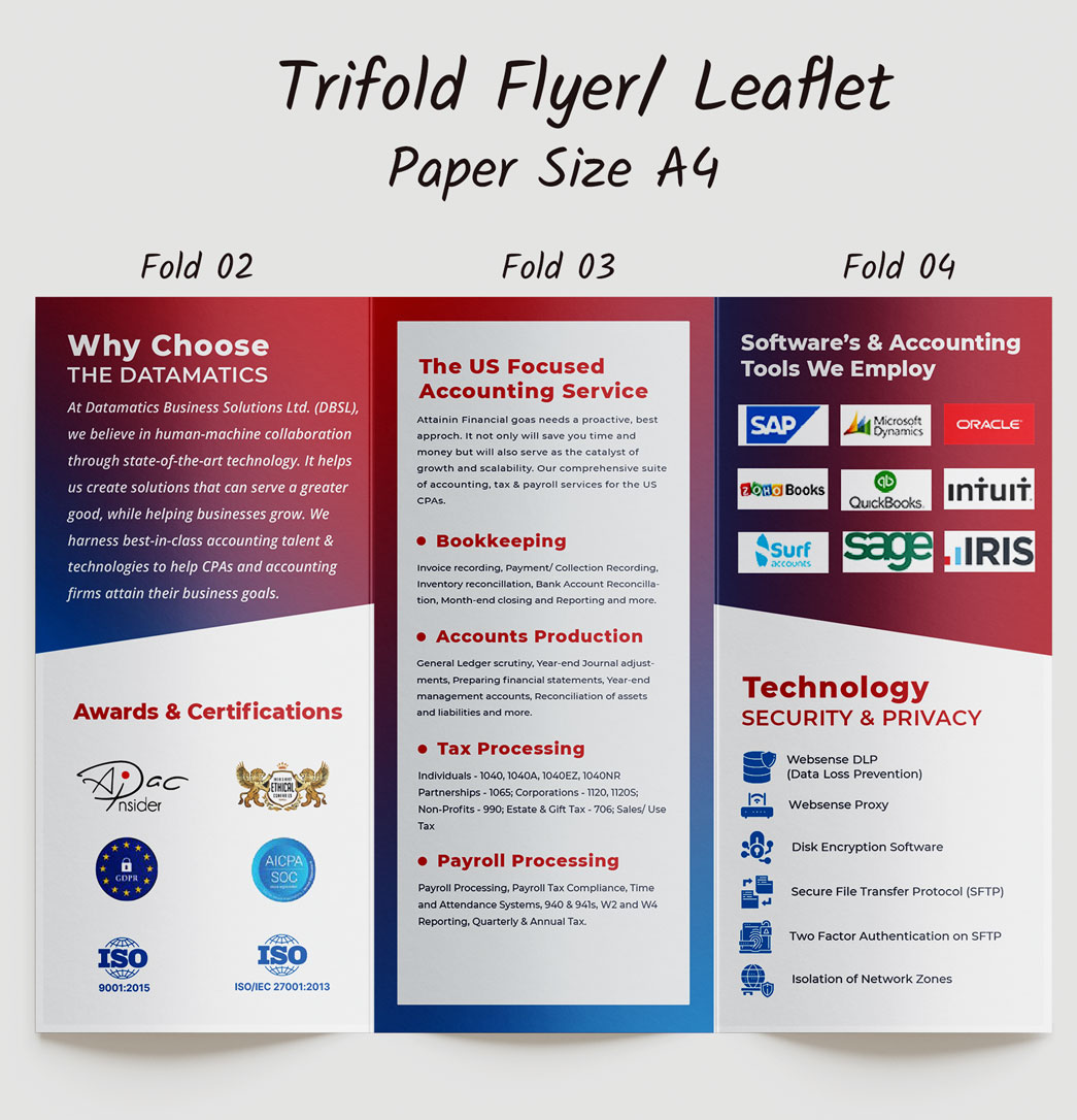 Pixemdots Trifold Brochure Design inside view for Financial and Accounting Business