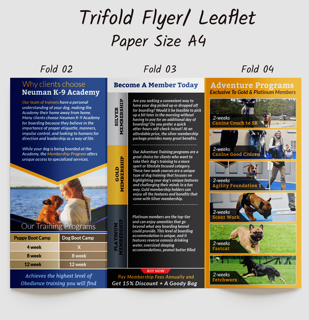 Pixemdots Trifold Brochure Inside Design for Dog Training Organization